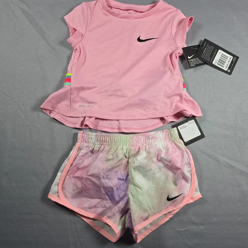 Nike Dri-Fit Little Girl's  2-Piece Graphic Tee & Short Set 2T